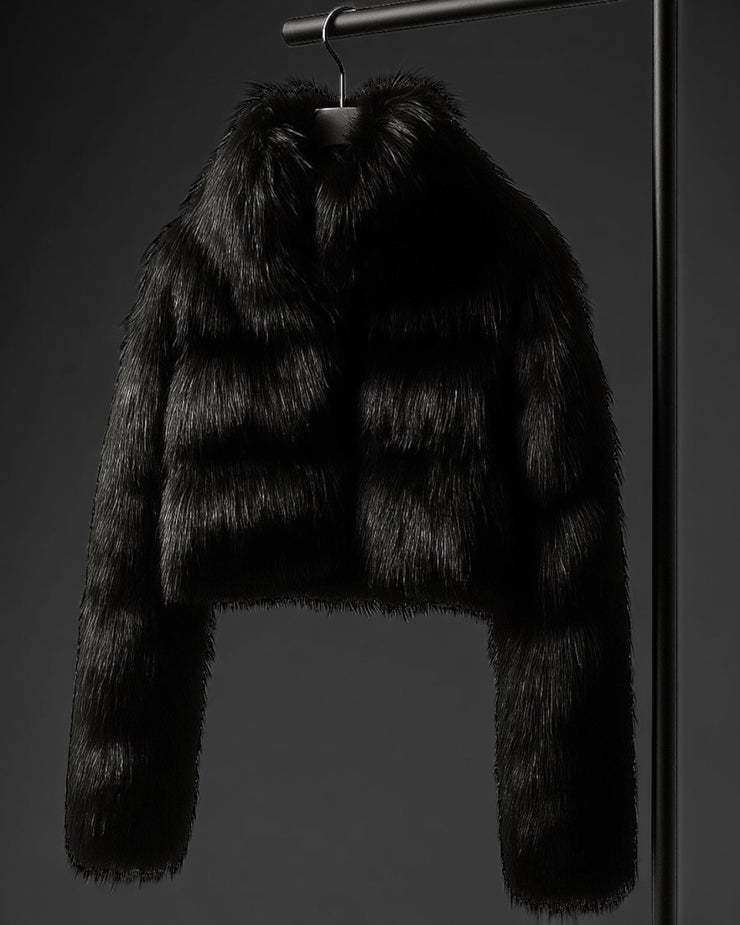 BLACK HAZE – Faux Fur Cropped Jacket